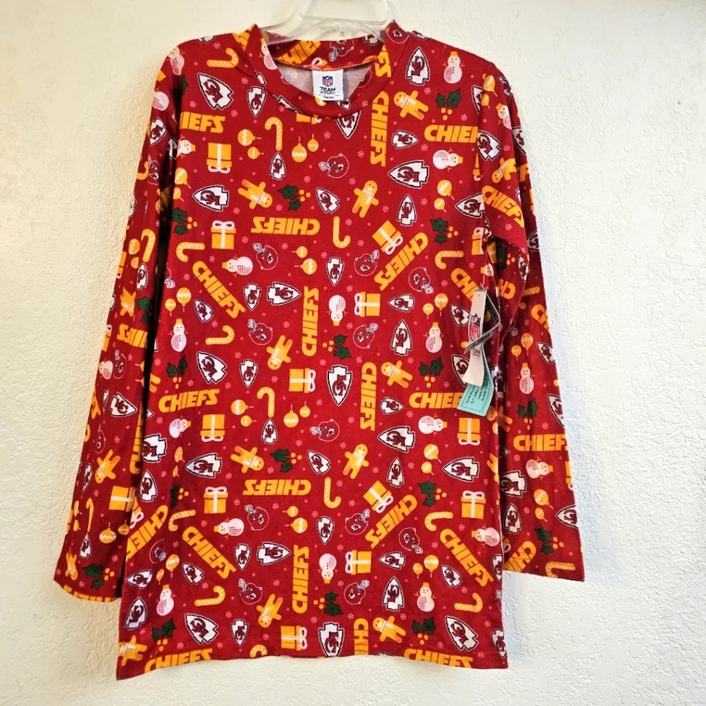 NFL Kansas city chiefs gingerbread christmas pajama top boys xl 18/20